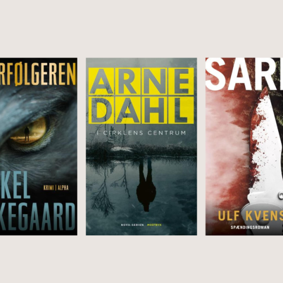 Forsider til tre af de krimier der omtales på siden